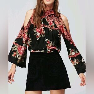 Free People Bainbridge Floral Embroidered Cold Shoulder Women's Top Size Small